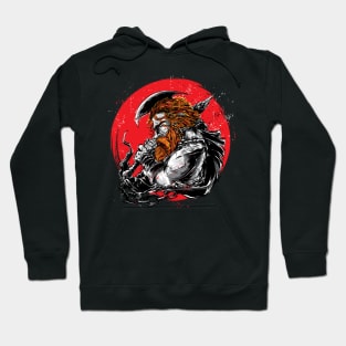 Viking Man with Red Moon Hoodie